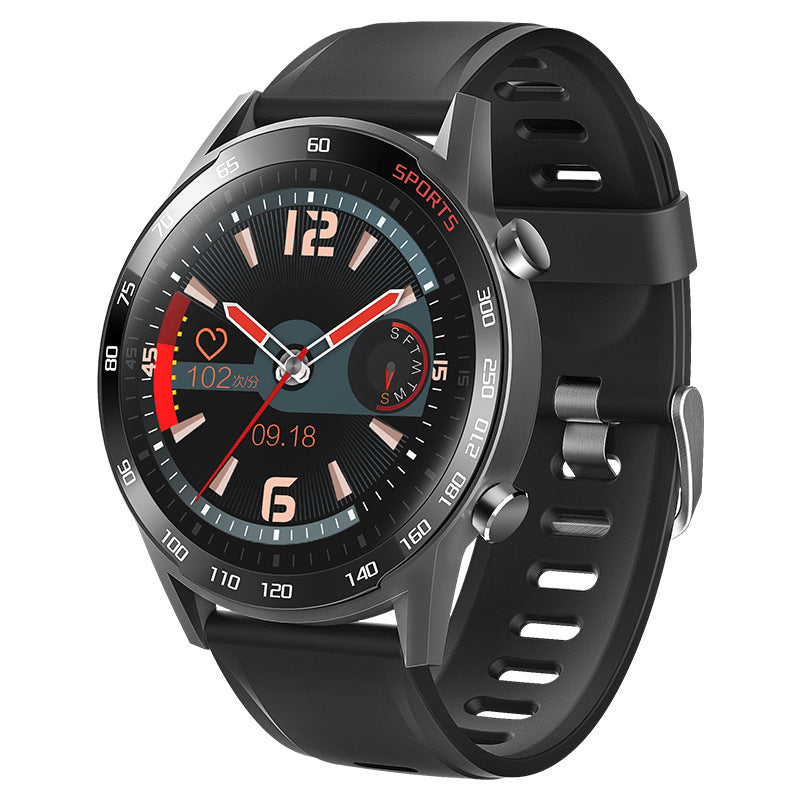 Reloj deportivo con correa negra, diseño moderno y funcional, con detalles en color rojo y negro, ideal para actividades físicas y uso diario.