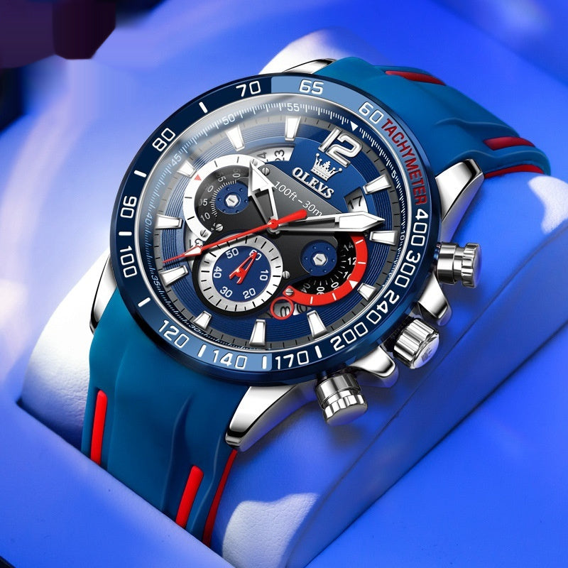 Reloj de Cuarzo Multifuncional para Hombre con Correa de Silicona y Diseño Luminoso