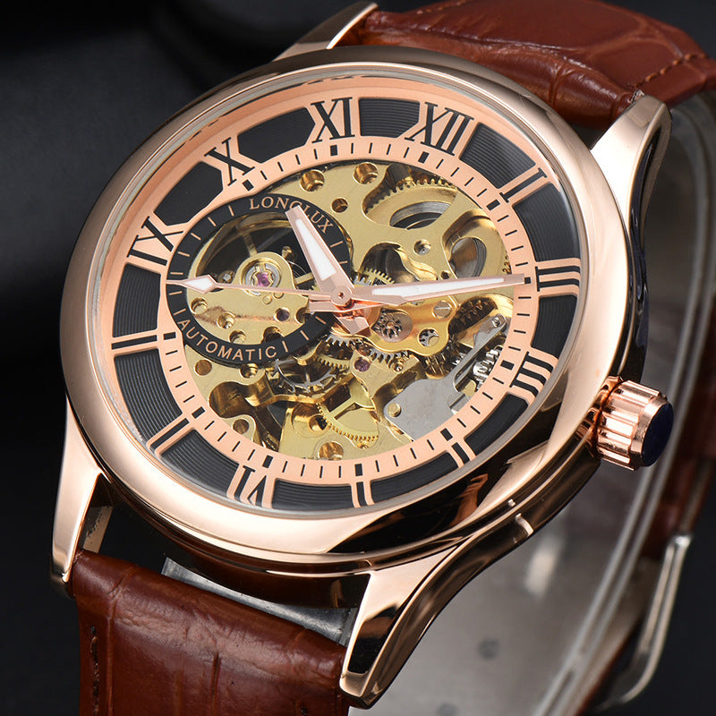 Reloj Mecánico para Hombre con Escala Romana y Estilo Empresarial