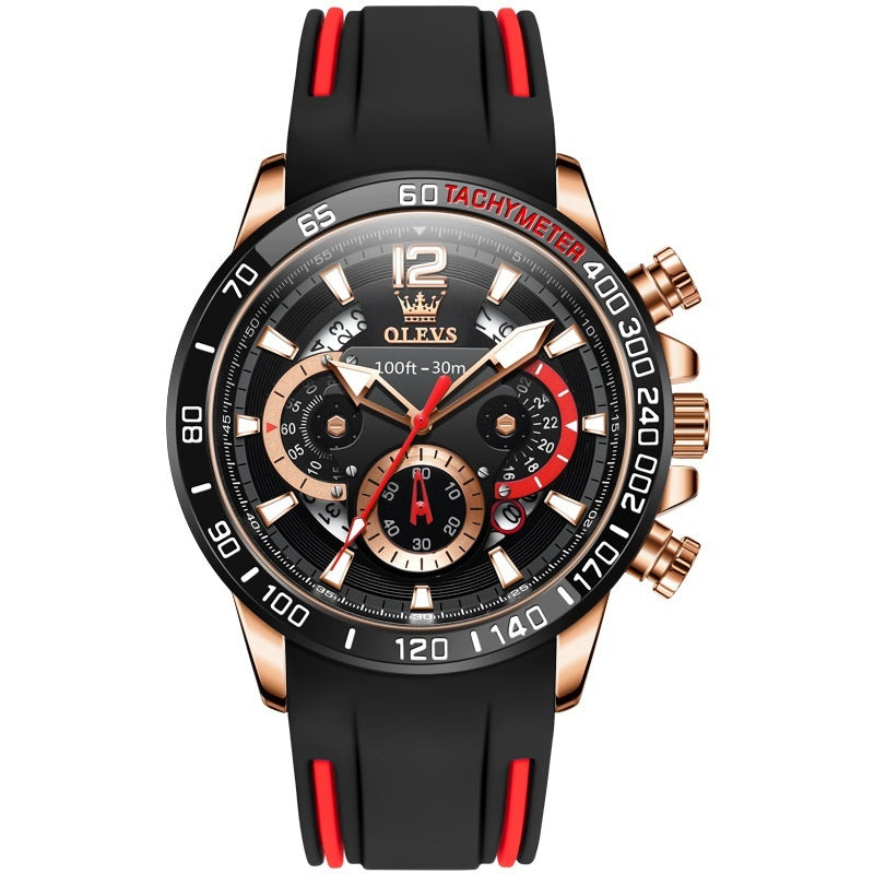 Reloj de Cuarzo Multifuncional para Hombre con Correa de Silicona y Diseño Luminoso