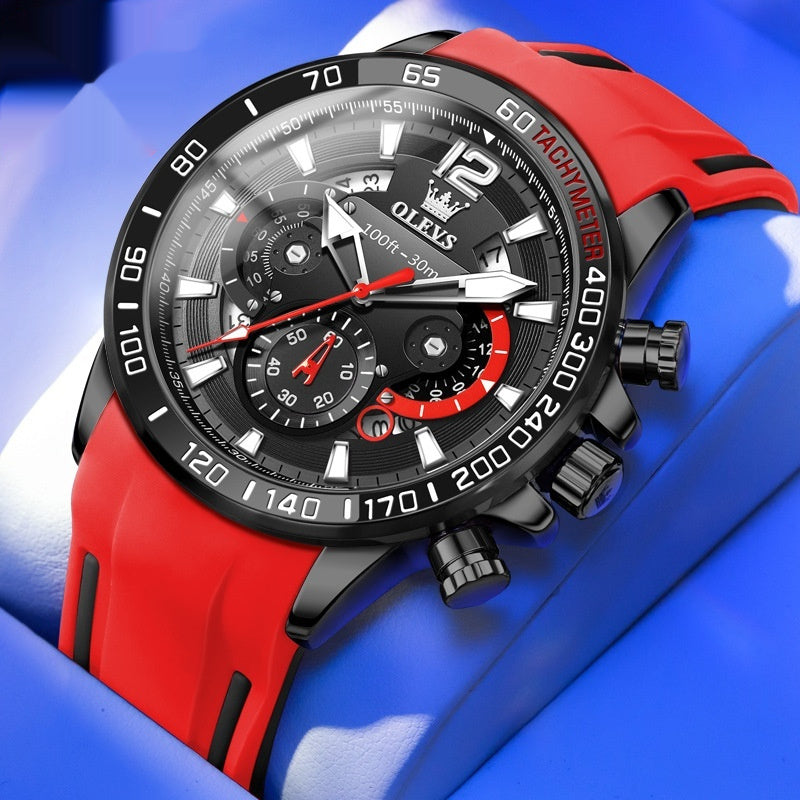 Reloj de Cuarzo Multifuncional para Hombre con Correa de Silicona y Diseño Luminoso
