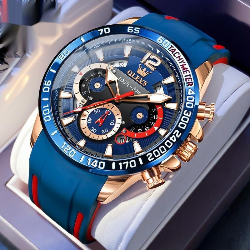 Reloj de Cuarzo Multifuncional para Hombre con Correa de Silicona y Diseño Luminoso