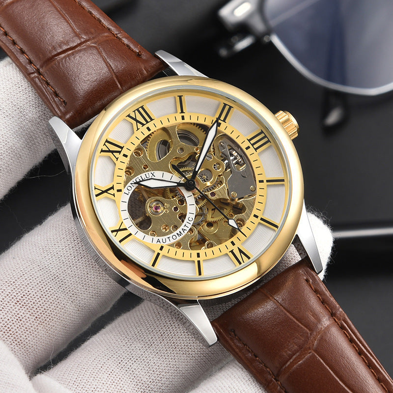 Reloj Mecánico para Hombre con Escala Romana y Estilo Empresarial