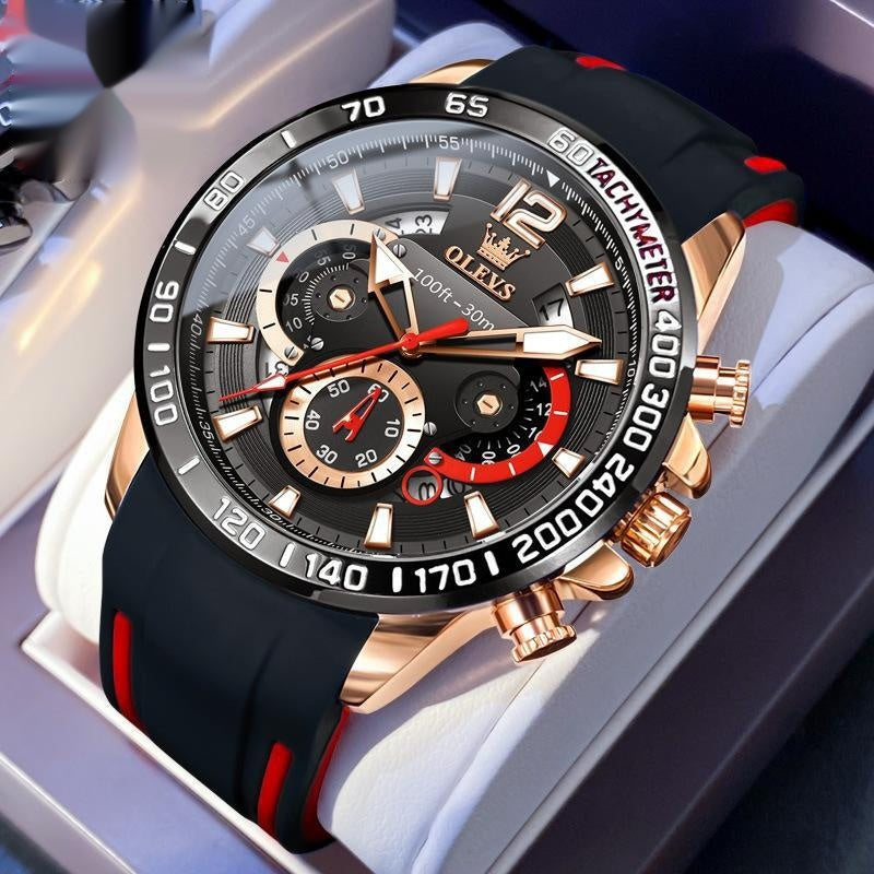 Reloj de Cuarzo Multifuncional para Hombre con Correa de Silicona y Diseño Luminoso