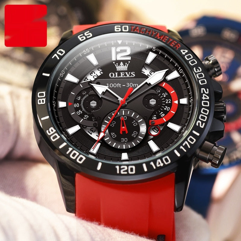 Reloj de Cuarzo Multifuncional para Hombre con Correa de Silicona y Diseño Luminoso