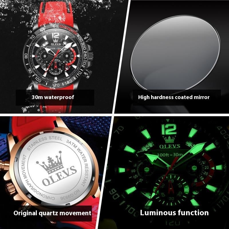 Reloj de Cuarzo Multifuncional para Hombre con Correa de Silicona y Diseño Luminoso