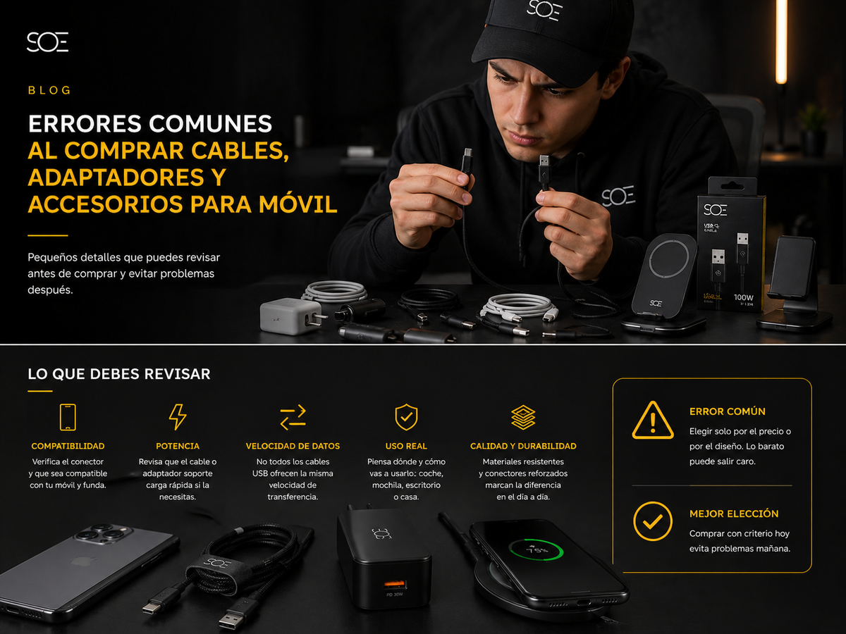 Errores comunes al comprar cables, adaptadores y accesorios para móvil
