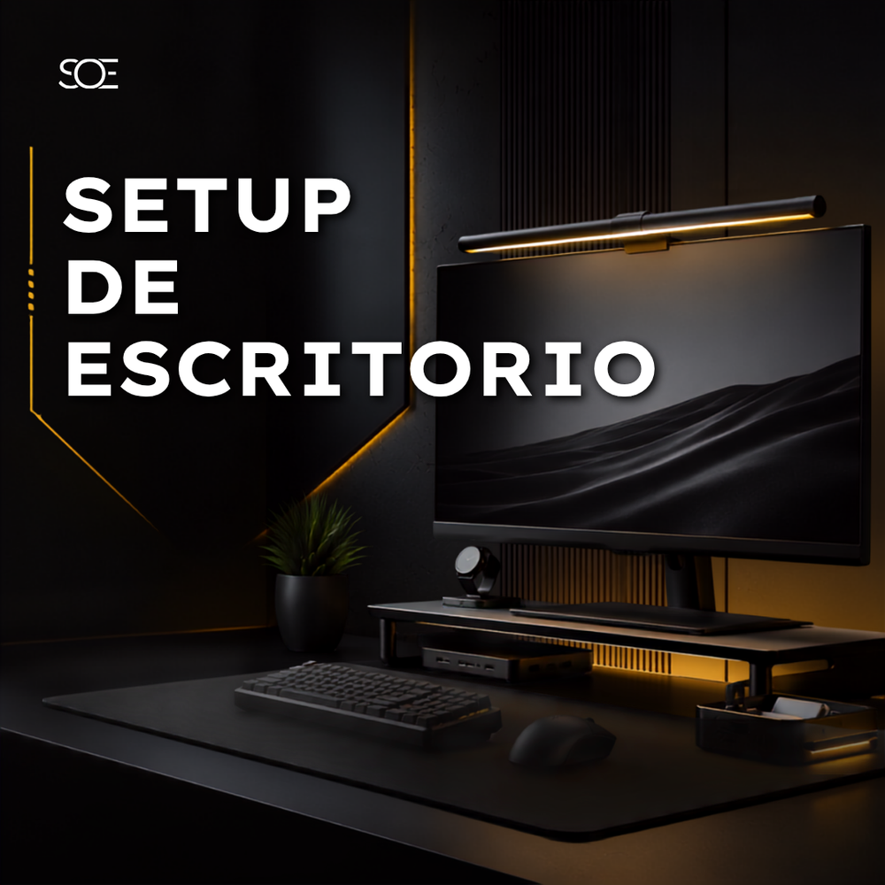 De Lujo: Imagen de fondo oscuro con pedestal iluminado y texto 'De Lujo', destacando la categoría de productos premium en SOE Store.