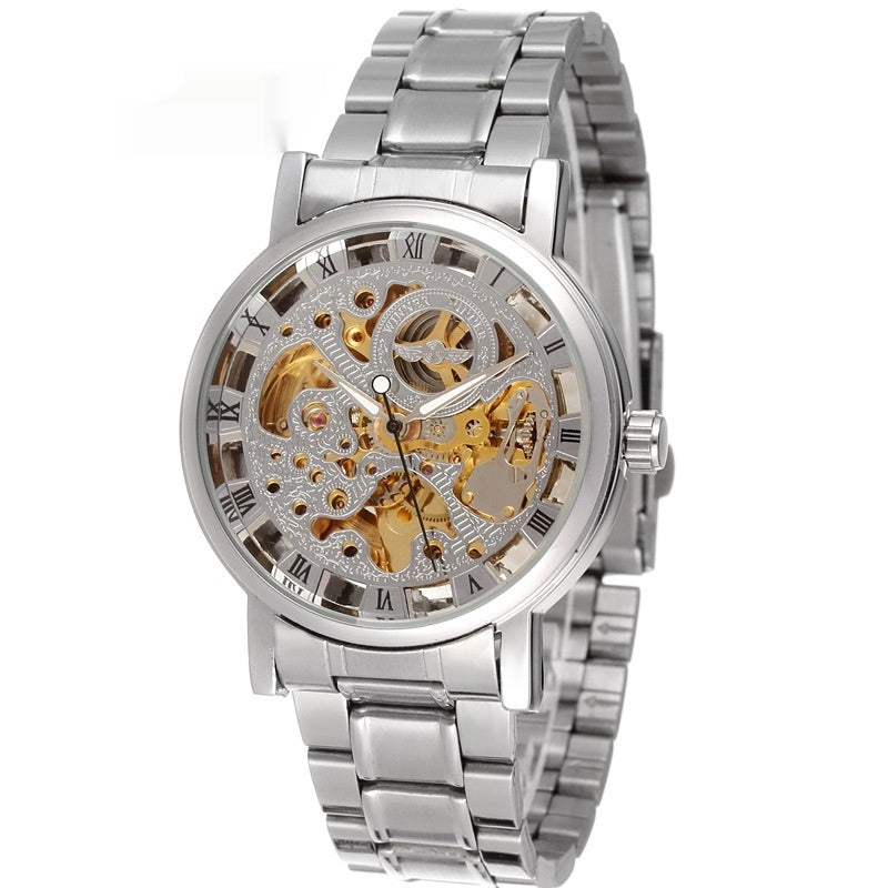 Reloj Mecánico Transparente con Correa de Acero Hollow Winner