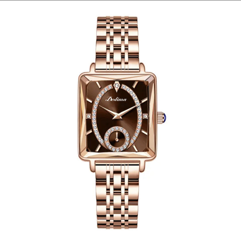 Reloj Casual para Mujer con Diseño de Oro Rosa y Diamantes