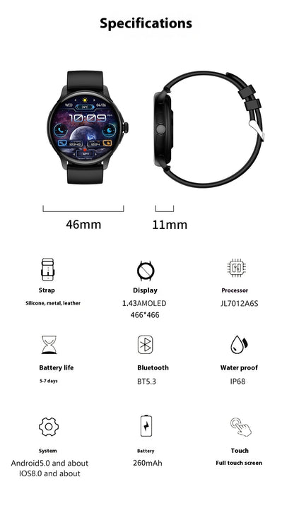 Reloj Deportivo Inteligente HK49 con Bluetooth y Monitoreo de Salud