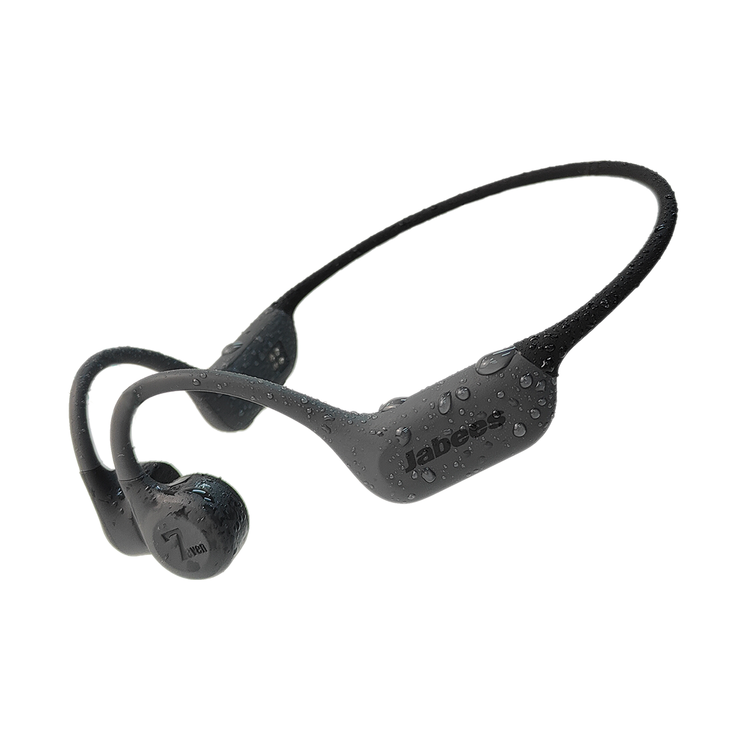 Auriculares de natación 7Seven por conducción ósea con resistencia IP68, Bluetooth y MP3, diseño de silicona y uso deportivo en piscina.