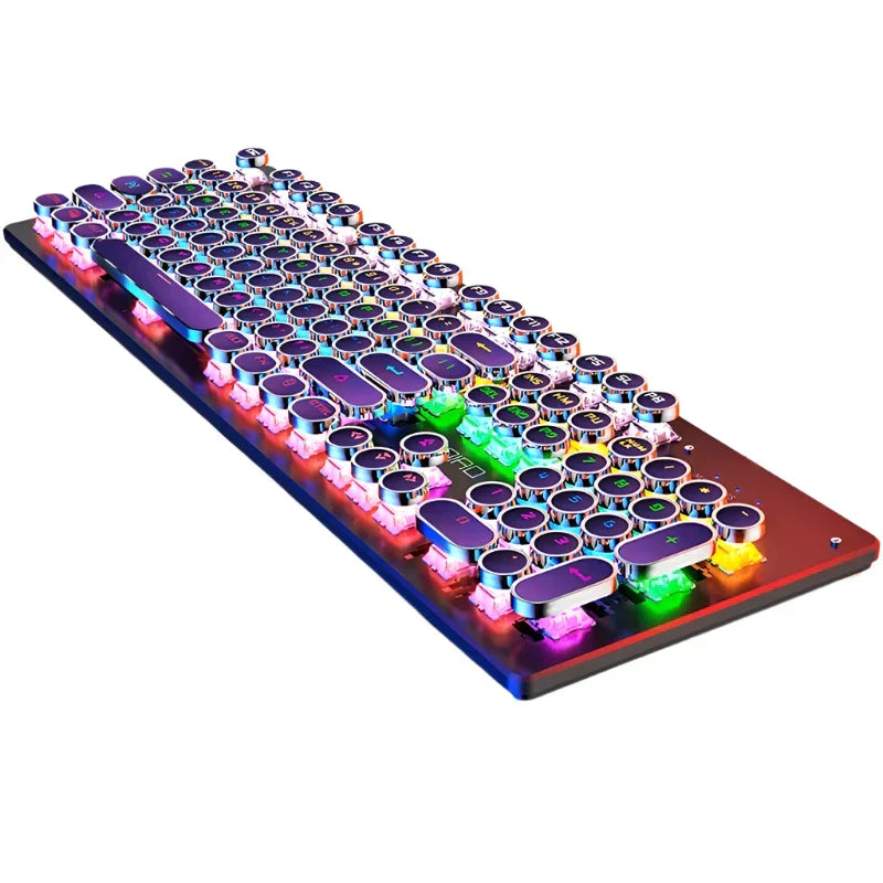 Teclado mecánico gaming NNEOBA Retro Punk con retroiluminación RGB, conexión USB por cable y formato completo de 104 teclas.