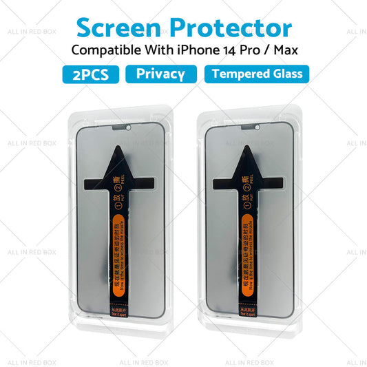 Pack de 2 protectores de pantalla de privacidad en vidrio templado 9H para iPhone 14 Pro y iPhone 14 Pro Max.
