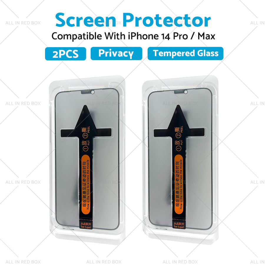Pack de 2 protectores de pantalla de privacidad en vidrio templado 9H para iPhone 14 Pro y iPhone 14 Pro Max.
