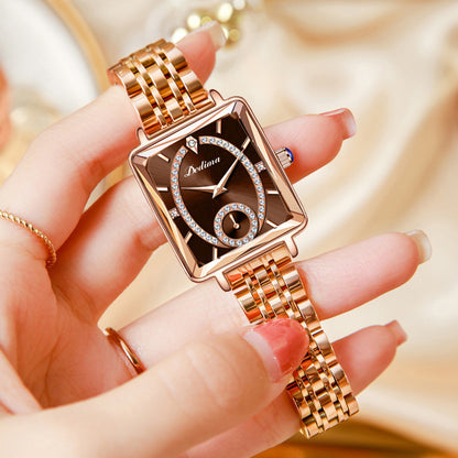 Reloj Casual para Mujer con Diseño de Oro Rosa y Diamantes