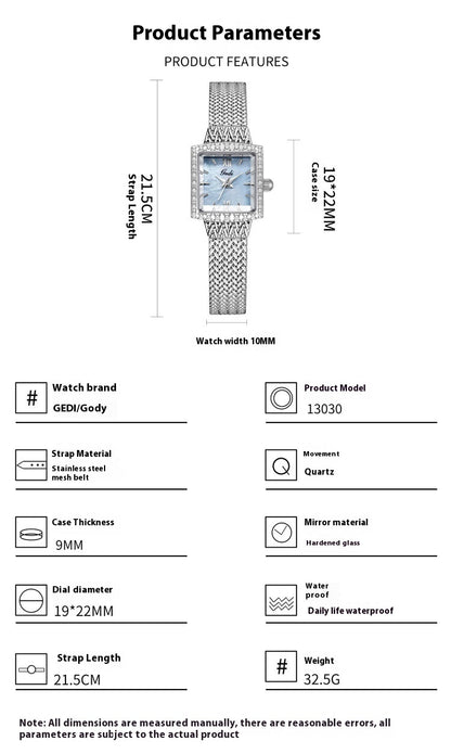 Reloj Cuadrado de Lujo Ligero con Diseño Chino y Resistencia al Agua