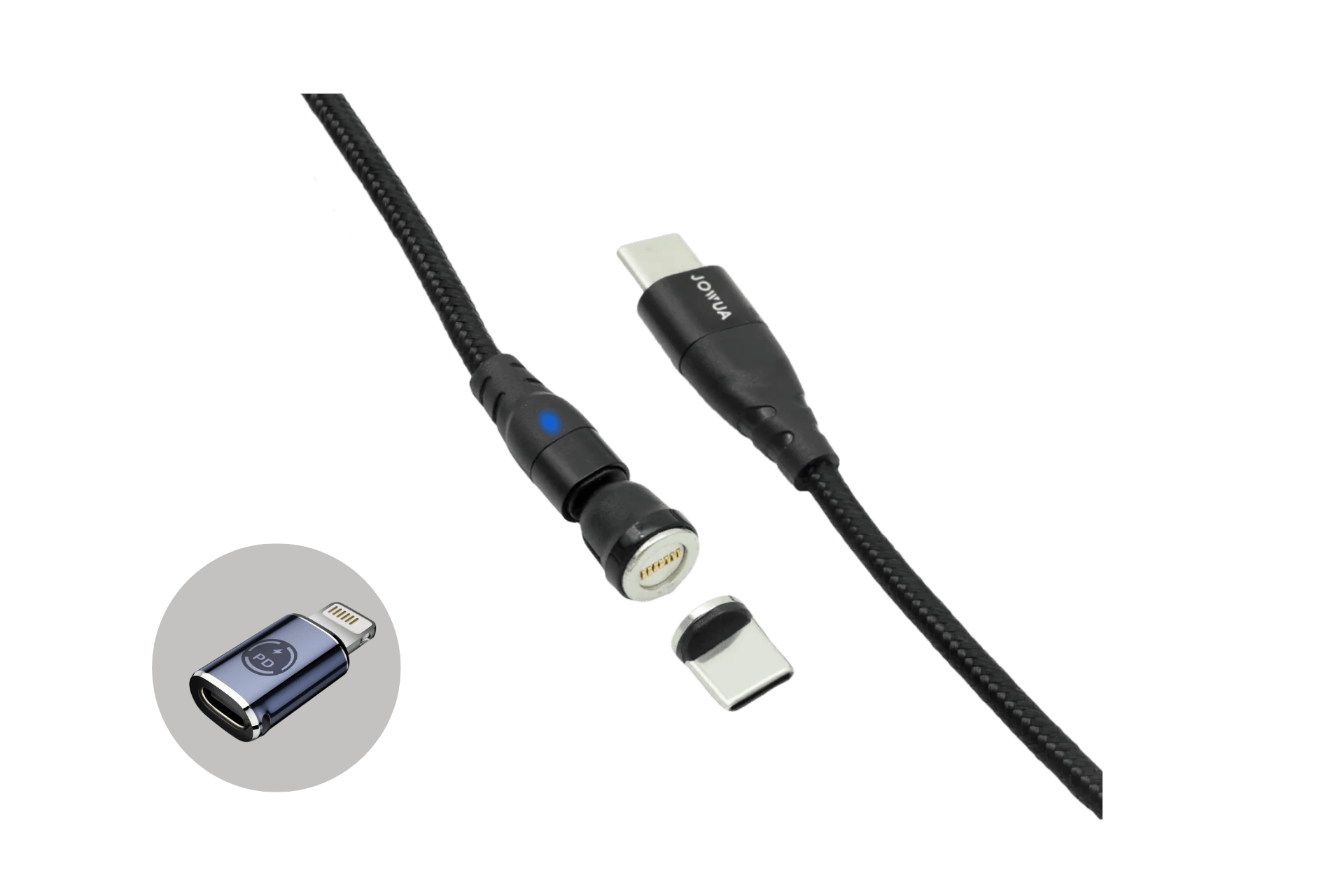 Cable magnético USB-C a USB-C para Tesla Model 3 y Model Y con rotación 540 grados, fijación para consola central y carga de hasta 100W según versión.