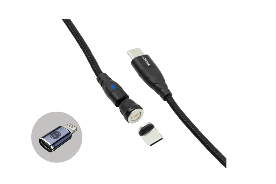 Cable magnético USB-C a USB-C para Tesla Model 3 y Model Y con rotación 540 grados, fijación para consola central y carga de hasta 100W según versión.