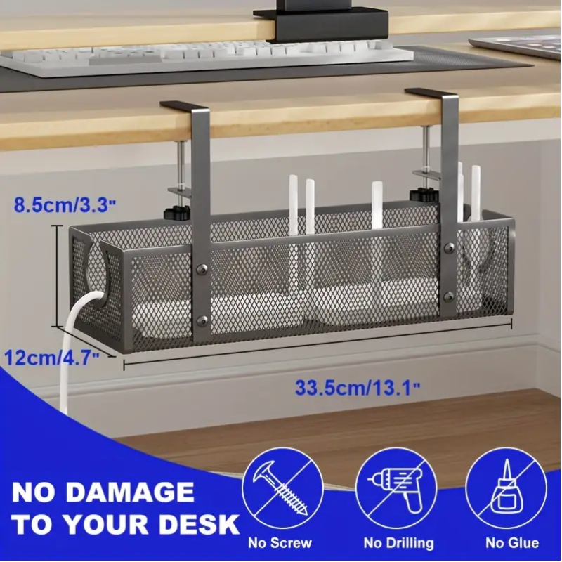 No-Drill Wire Organizer Under-Desk Cable Tray-2